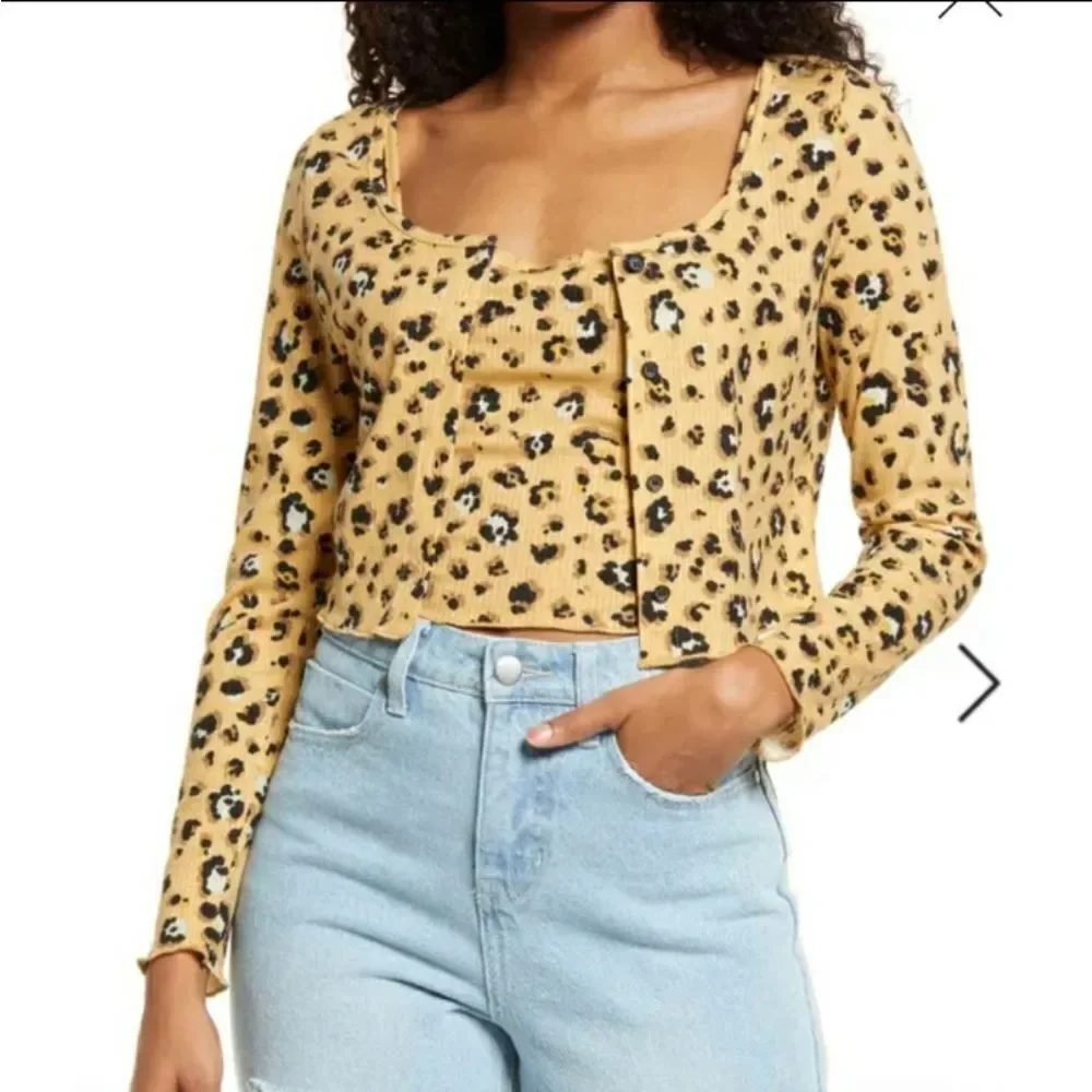 Nwt Nordstrom Bp. Cropped Rib Cardigan & Camisole leopard print - Picture 1 of 12